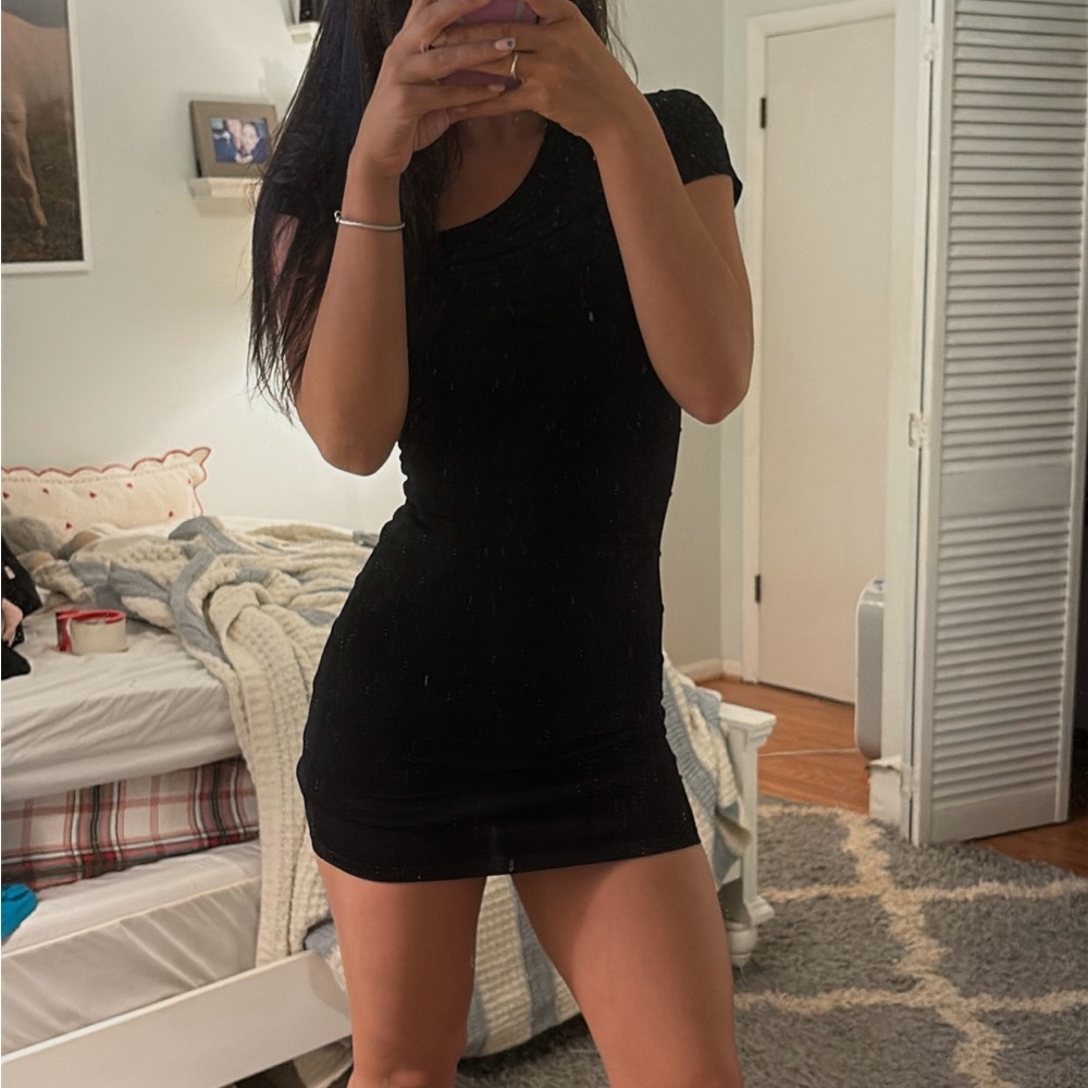 Bebe Black Bodycon Mini Dress Scoop Neck Short Sleeve